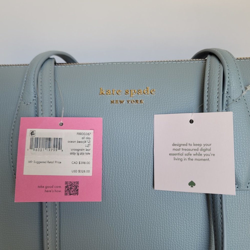 KATE SPADE All Day Crossgrain Leather Top-zip Large Tote- Ocean Beach color 🎈⭐ - Picture 16 of 16